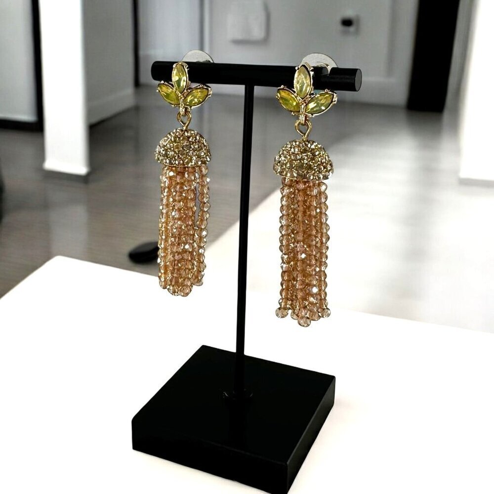 Baublebar Pave Crystal Pale Pink Beaded Tassel Drop Earrings
